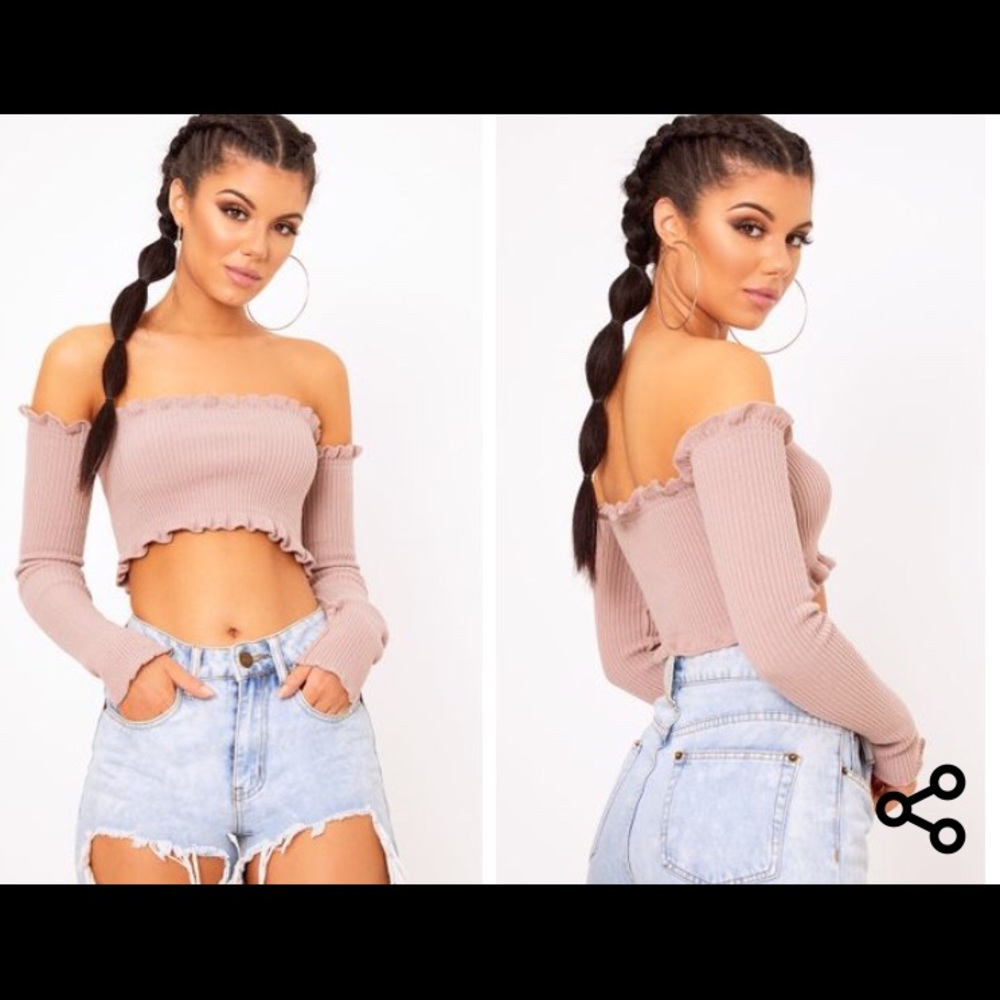 Knit long sleeve off the shoulder crop top